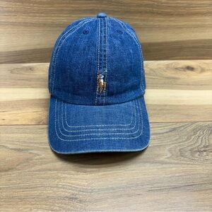 RARE POLO RALPH LAUREN MULTI COLOR PONY NAVY BLUE DENIM JEAN HAT